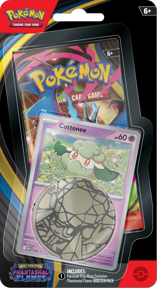 Phantasmal Flames(ME02) Single Pack Checklane Blister Bundle [Cottonee] & [Whimsicott] (Set of 2 checklane blister packs)